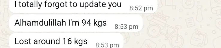 Client: Lost around 16 kgs.