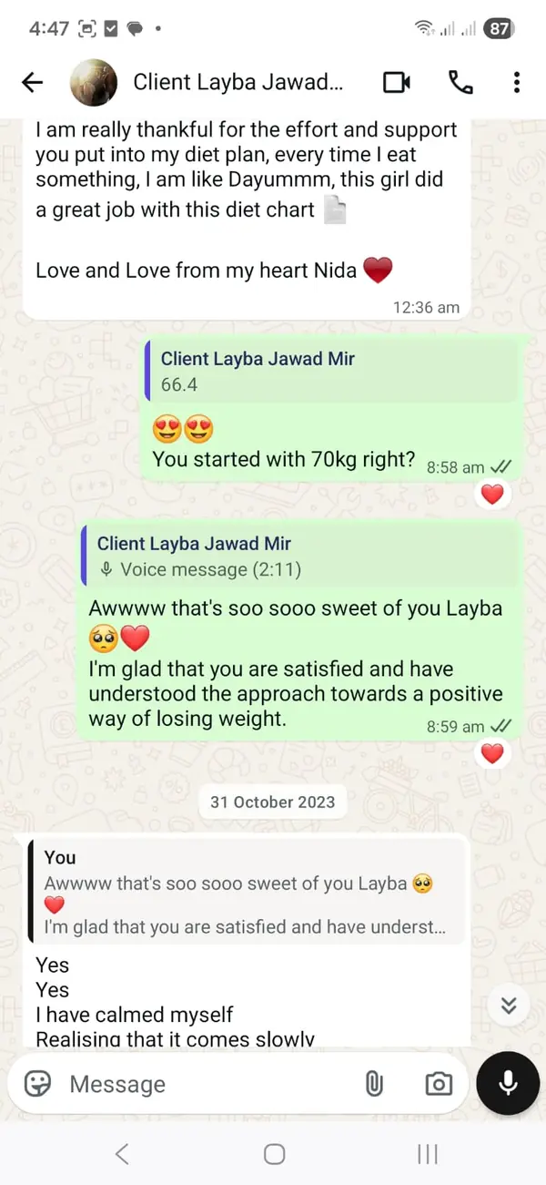 WhatsApp message from Layba Jawad Mir