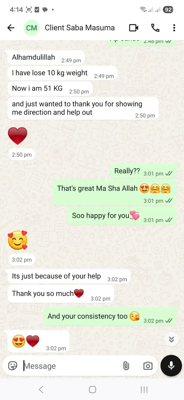 WhatsApp message from Saba Masuma