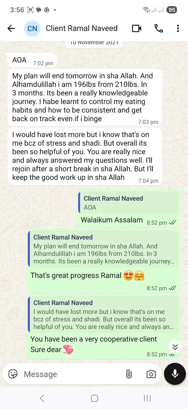 WhatsApp message from Ramal Naveed