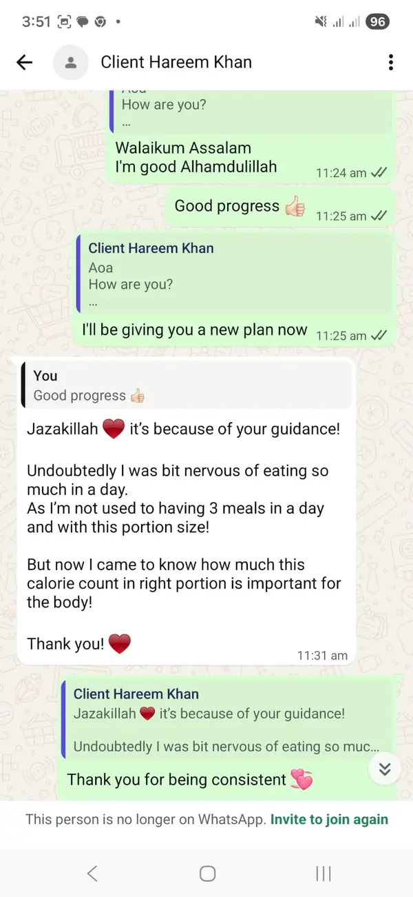 WhatsApp message from Hareem Khan